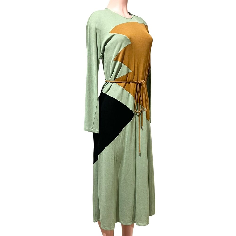T-175. Tory Burch Color Block Honeycomb Jersey Dress Light Green Viridian - Picture 8 of 13